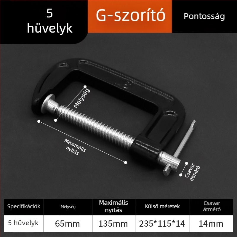 Erős G-típusú szorító, fém szorító, famegmunkáláshoz használt szorító, állítható nyomás 0–150 mm