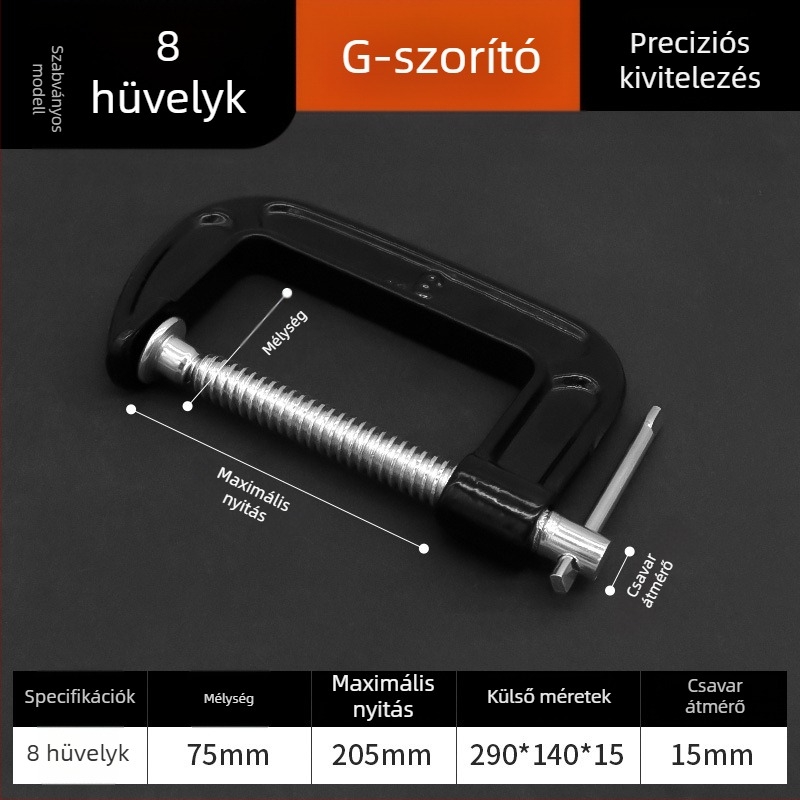 Erős G-típusú szorító, fém szorító, famegmunkáláshoz használt szorító, állítható nyomás 0–150 mm