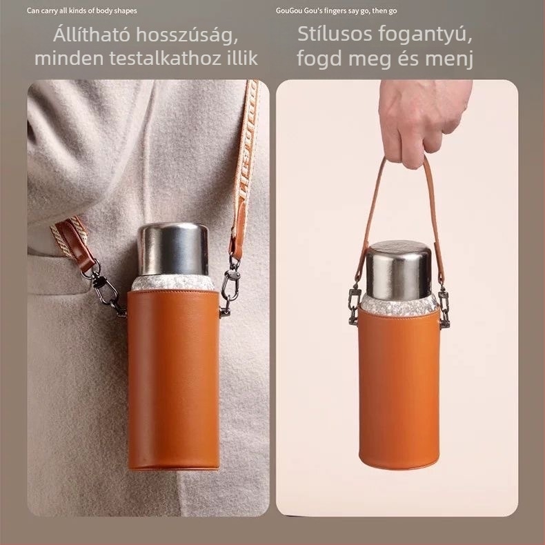 Nagy méretű PU bőr termosz pohár tok keresztpánttal
