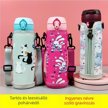 Gyerekeknek szóló termosz pohárvédő hüvely, univerzális védőburkolat, keresztpánttal, 350–500 ml