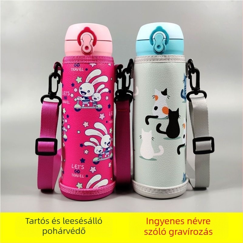 Gyerekeknek szóló termosz pohárvédő hüvely, univerzális védőburkolat, keresztpánttal, 350–500 ml