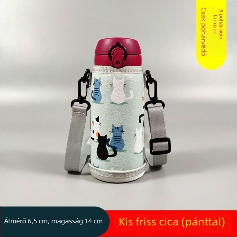 Gyerekeknek szóló termosz pohárvédő hüvely, univerzális védőburkolat, keresztpánttal, 350–500 ml