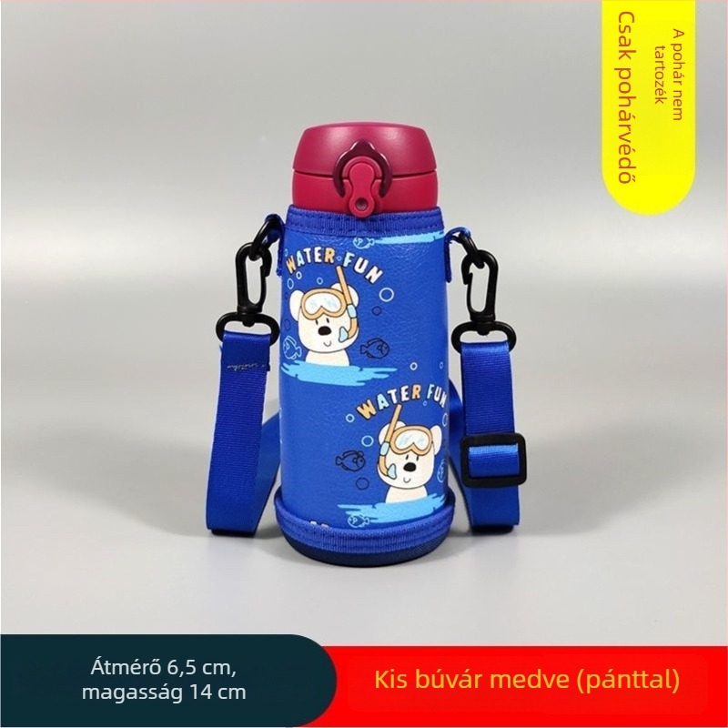 Gyerekeknek szóló termosz pohárvédő hüvely, univerzális védőburkolat, keresztpánttal, 350–500 ml