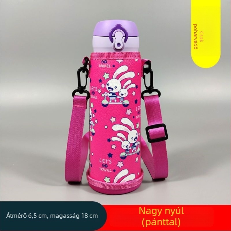 Gyerekeknek szóló termosz pohárvédő hüvely, univerzális védőburkolat, keresztpánttal, 350–500 ml