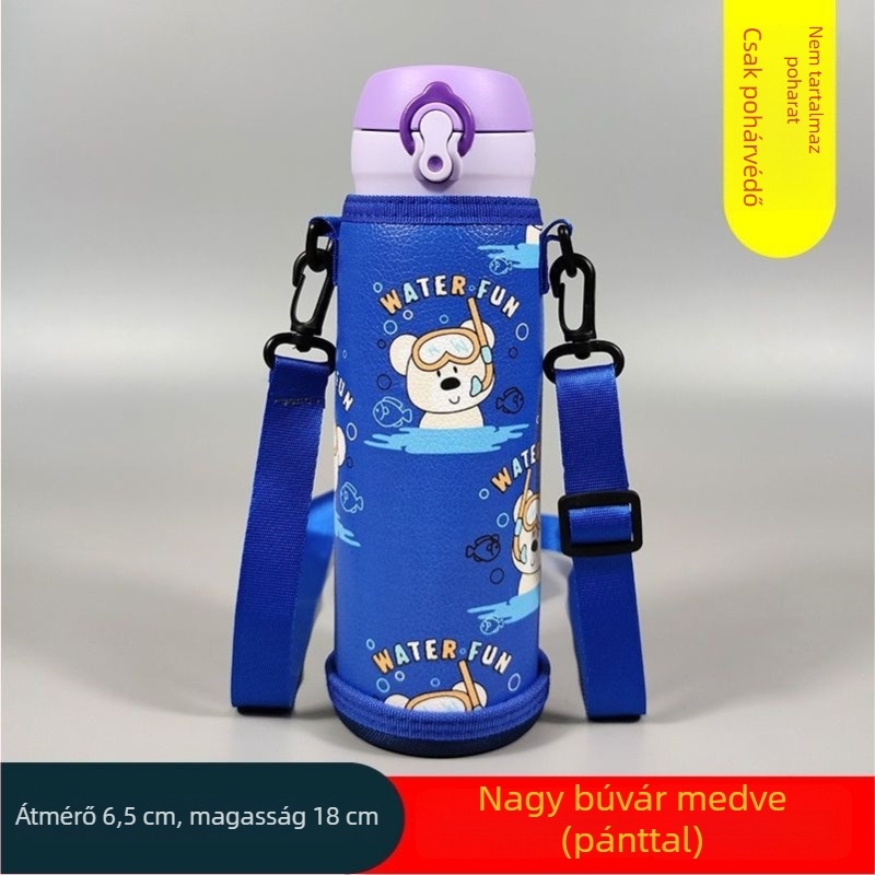 Gyerekeknek szóló termosz pohárvédő hüvely, univerzális védőburkolat, keresztpánttal, 350–500 ml
