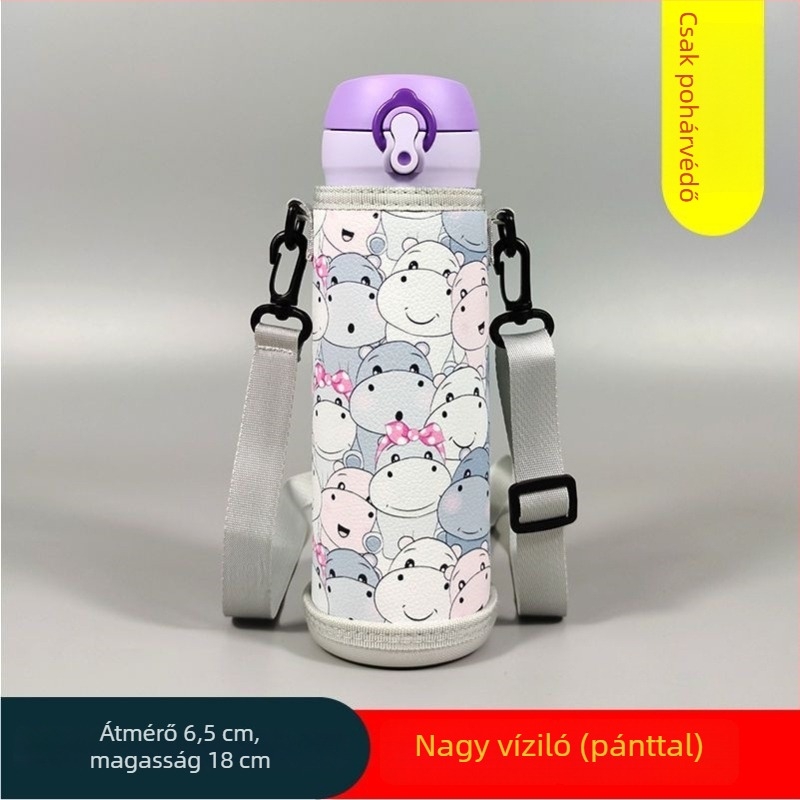 Gyerekeknek szóló termosz pohárvédő hüvely, univerzális védőburkolat, keresztpánttal, 350–500 ml