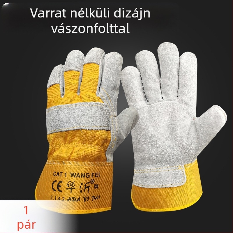 Teljes bőrből készült hegesztő kesztyűk — puha, kopásálló, égésálló, magas hőmérsékletnek ellenálló, hőszigetelt