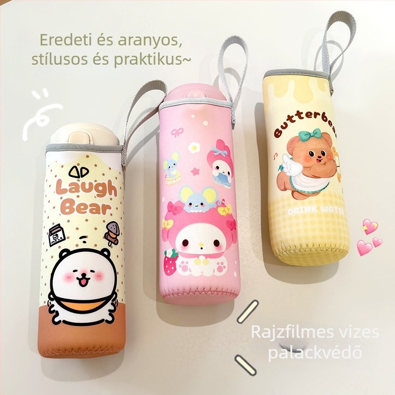 Univerzális karikatúrás pohárvédő fogantyúval, hőszigetelt, égési sérülések és esés elleni védelemmel, üveg poharakhoz
