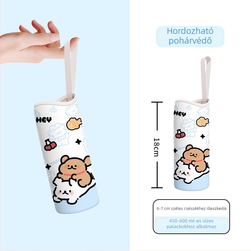 Univerzális karikatúrás pohárvédő fogantyúval, hőszigetelt, égési sérülések és esés elleni védelemmel, üveg poharakhoz