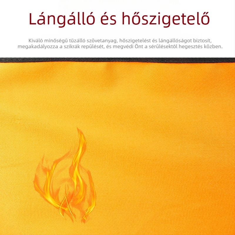 Hosszú lángálló hegesztő kötény szigetelt bőr ujjvédőkkel