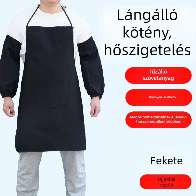 Hosszú lángálló hegesztő kötény szigetelt bőr ujjvédőkkel