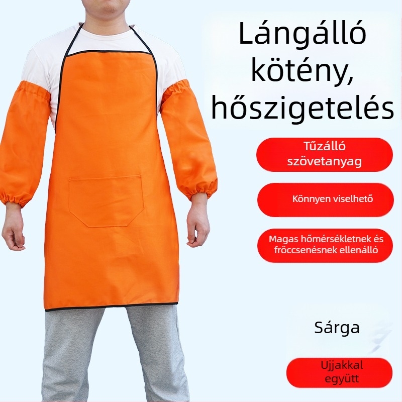 Hosszú lángálló hegesztő kötény szigetelt bőr ujjvédőkkel