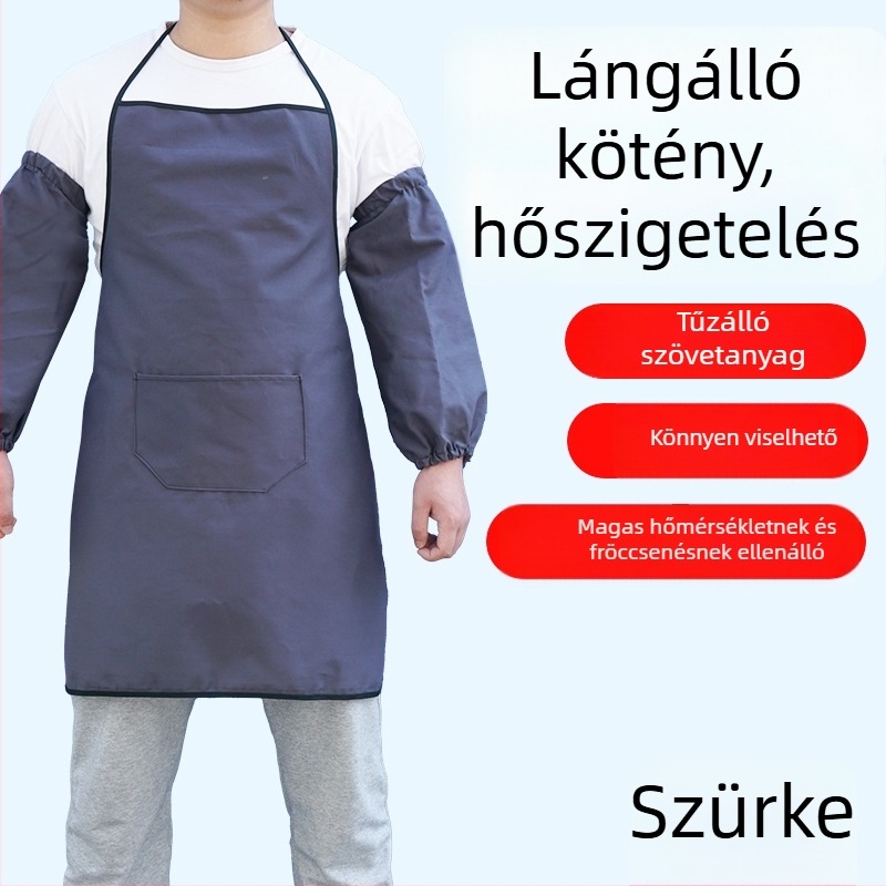 Hosszú lángálló hegesztő kötény szigetelt bőr ujjvédőkkel