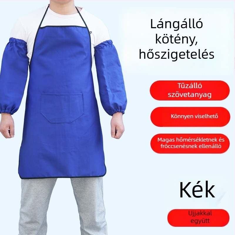 Hosszú lángálló hegesztő kötény szigetelt bőr ujjvédőkkel