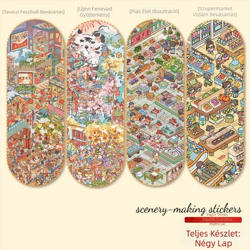 Paper Cube 33.0+34.0 3D Miniatűr Szcenárió Matricák, Új Év Sorozat, DIY Művészeti Matricák
