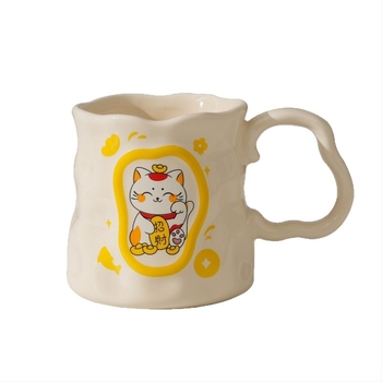 Kézzel festett kerámia bögre Maneki-Neko macskával, kínai stílusú, uniszex ajándék