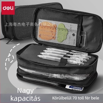 Deli nagy kapacitású tolltartó diákok számára, többrétegű, strapabíró