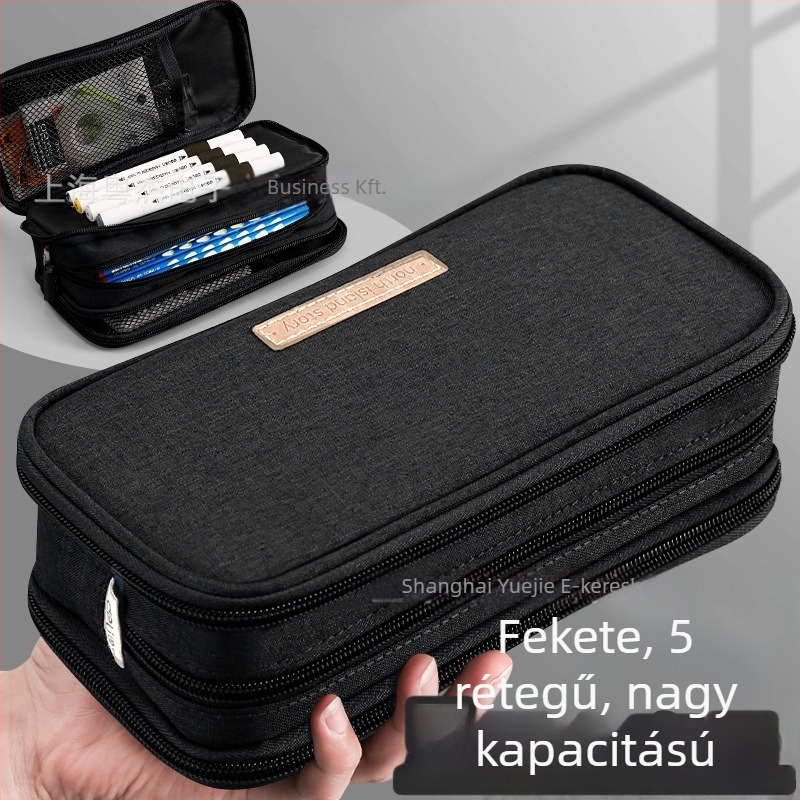Deli nagy kapacitású tolltartó diákok számára, többrétegű, strapabíró