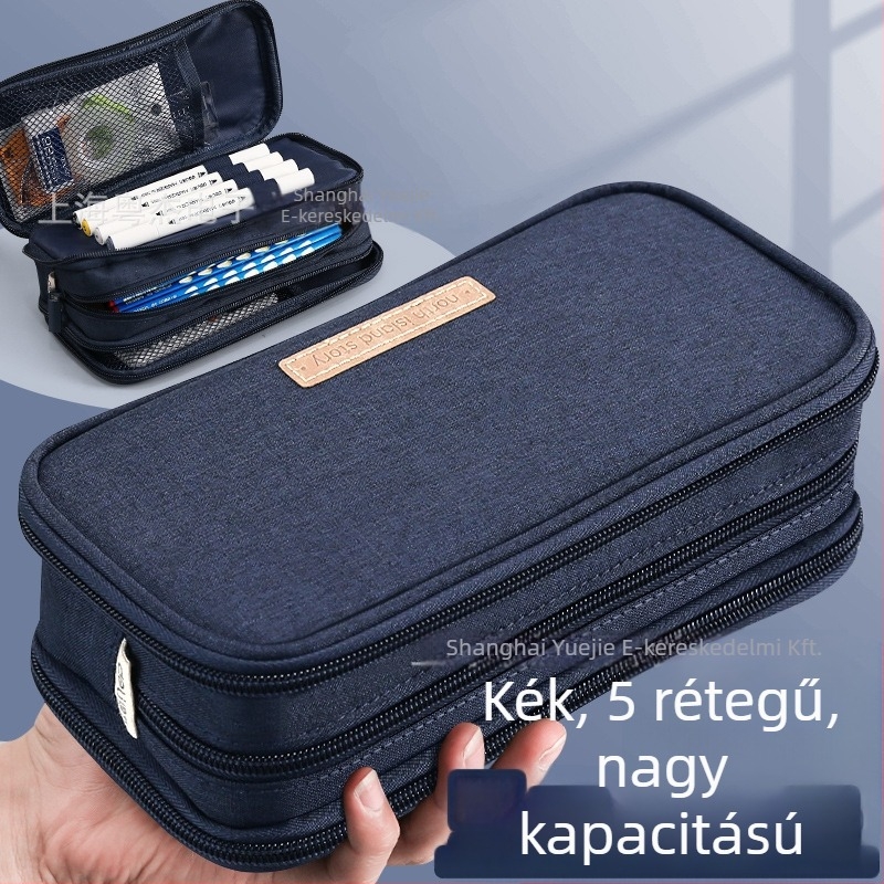 Deli nagy kapacitású tolltartó diákok számára, többrétegű, strapabíró