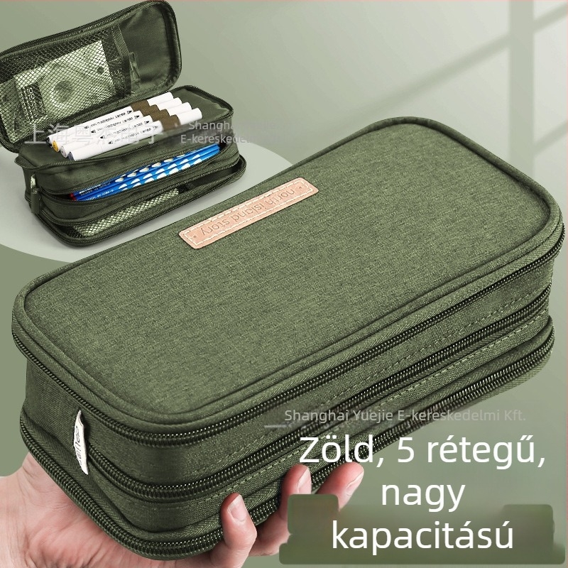 Deli nagy kapacitású tolltartó diákok számára, többrétegű, strapabíró