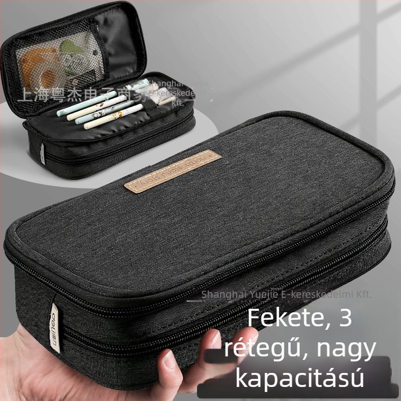 Deli nagy kapacitású tolltartó diákok számára, többrétegű, strapabíró