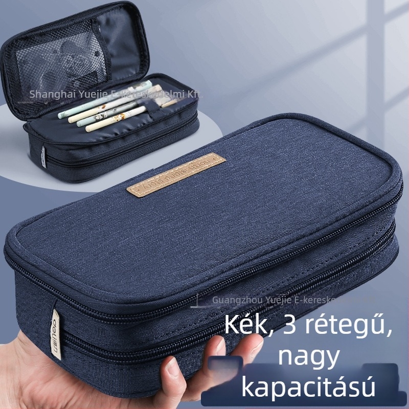 Deli nagy kapacitású tolltartó diákok számára, többrétegű, strapabíró