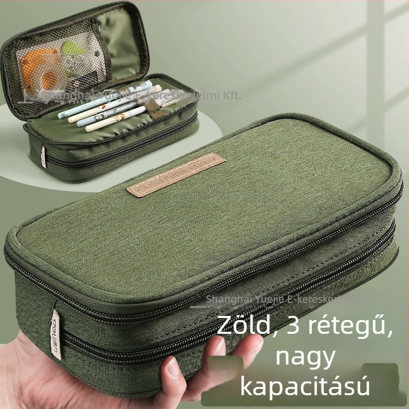 Deli nagy kapacitású tolltartó diákok számára, többrétegű, strapabíró
