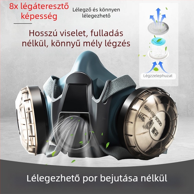 Fújott festéshez gázmaszk — formaldehid elleni védelem, toxikus és kémiai gázok, kén-dioxid és sűrű por elleni védelem