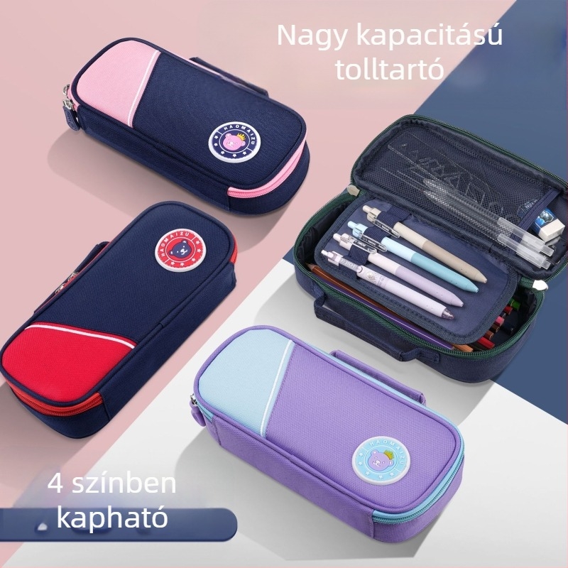 Nagy kapacitású tolltartó középiskolás diákoknak, két rétegű, egyszerű és aranyos, uniszex, modern stílus