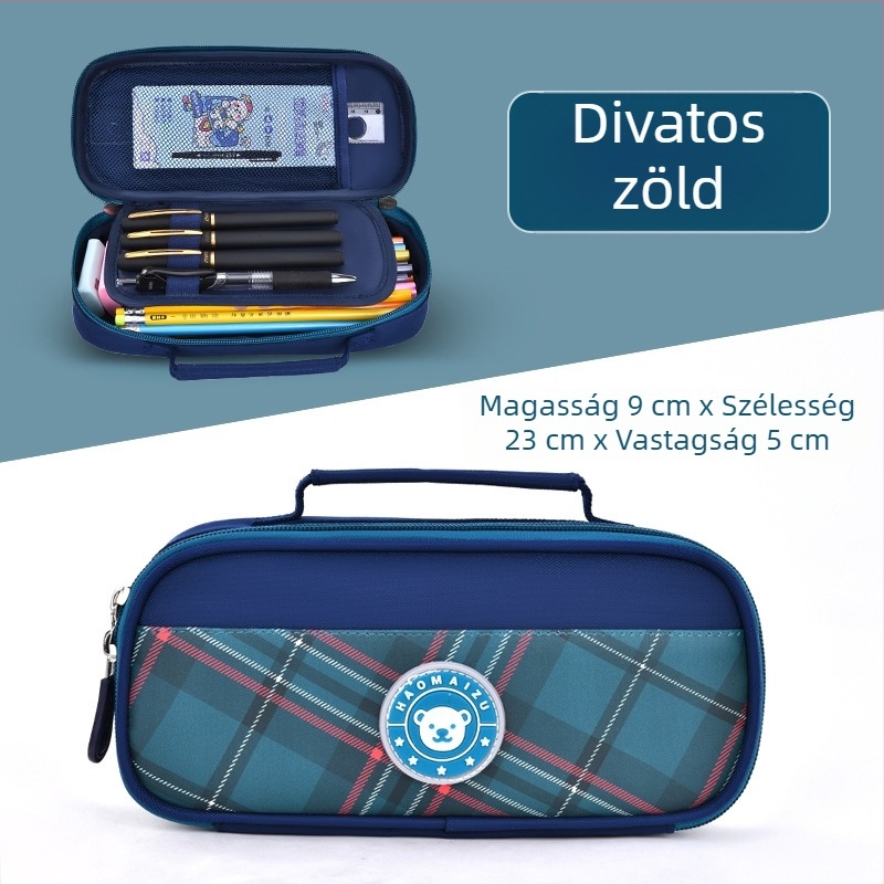Nagy kapacitású tolltartó középiskolás diákoknak, két rétegű, egyszerű és aranyos, uniszex, modern stílus