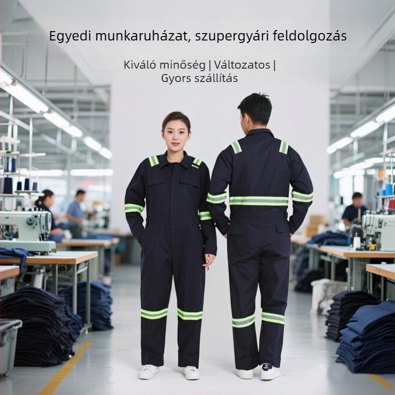 Férfi védőoverál, anti‑statikus, savak és lúgok ellen, pamut‑keverék anyag.