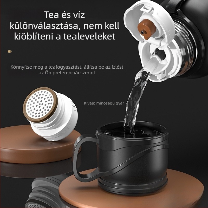 Intelligens hőmérséklet-kijelző rozsdamentes acél termosz teázó szeparátorral, hordozható, nagy kapacitású kültéri használatra