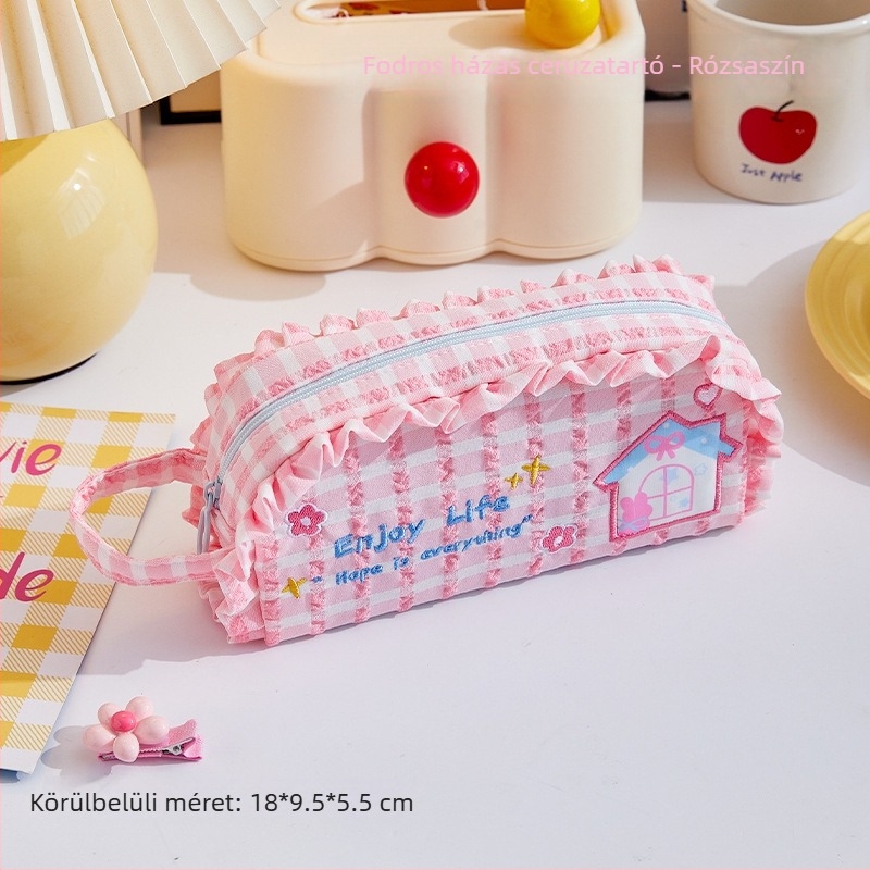 Rózsaszín tolltartó nagy kapacitású, kétszintes, hordozható, többfunkciós