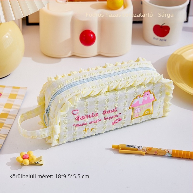 Rózsaszín tolltartó nagy kapacitású, kétszintes, hordozható, többfunkciós