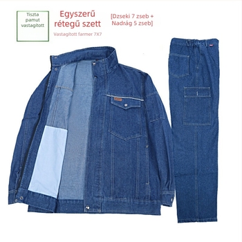 Pamutból készült denim munkaruha szett magas gallérral, őszi–téli időszakra, két rétegű hegesztővédőruha, kopásálló