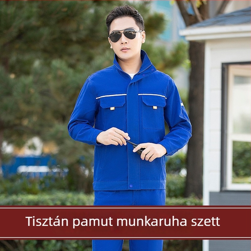 100% pamutból készült férfi munkaruha-összeállítás, hegesztésvédelmi funkcióval, tavasz–ősz, kopásálló