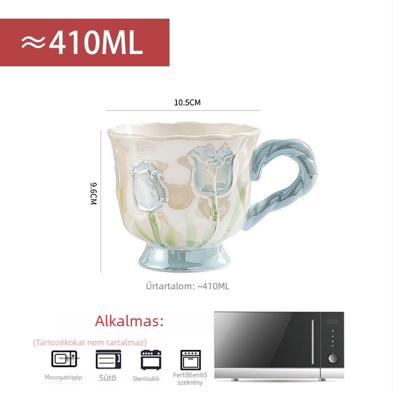Tulipán alakú kerámia bögre, magas és elegáns, ideális ajándék születésnapokra és esküvőkre
