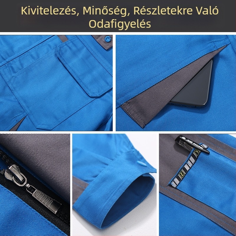 Férfiak számára készült hosszú ujjú munkaruha szett, kopásálló, gyárban, műhelyben és építkezésen használható, hímzett logóval