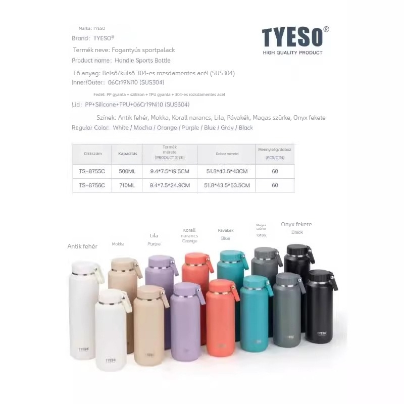Tai Shuo Nagy kapacitású termosz pohár kültéren, uniszex minimalist design, 304 rozsdamentes acél