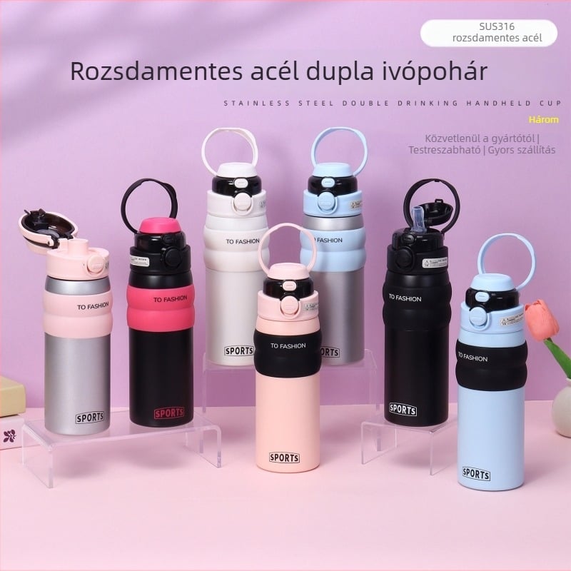 Női termosz pohár 316 rozsdamentes acélból, nagy kapacitás, hordozható szívószálal, modern dizájn