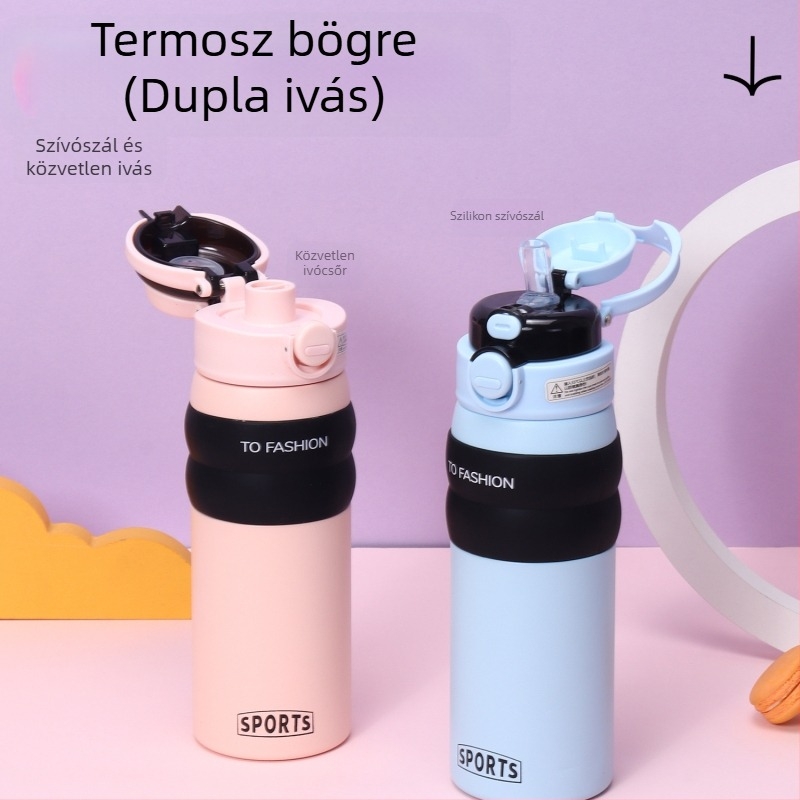 Női termosz pohár 316 rozsdamentes acélból, nagy kapacitás, hordozható szívószálal, modern dizájn