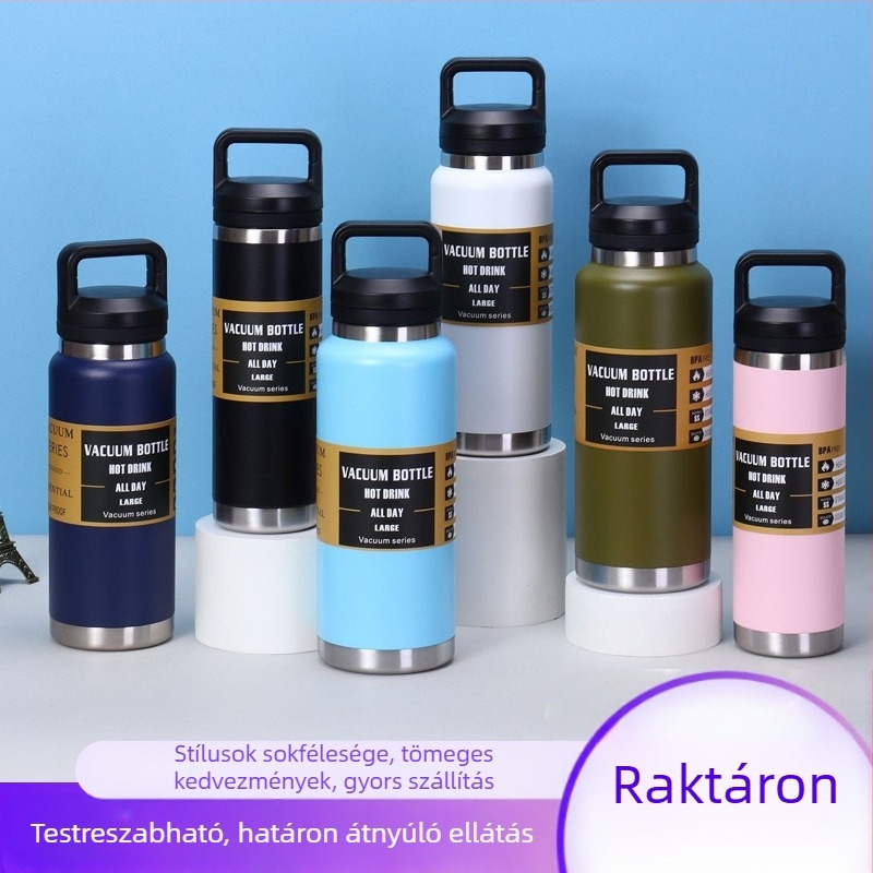 1100 ml-es utazási termosz, fogantyúval, nagy kapacitású, belső 304 rozsdamentes acél, külső 201 rozsdamentes acél, ideális kültéri, iskola, autó használatra
