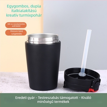 316 rozsdamentes acélból készült termosz shaker pohár szívószállal, hordozható dupla italos pohár, uniszex minimalistás irodai kávés pohár