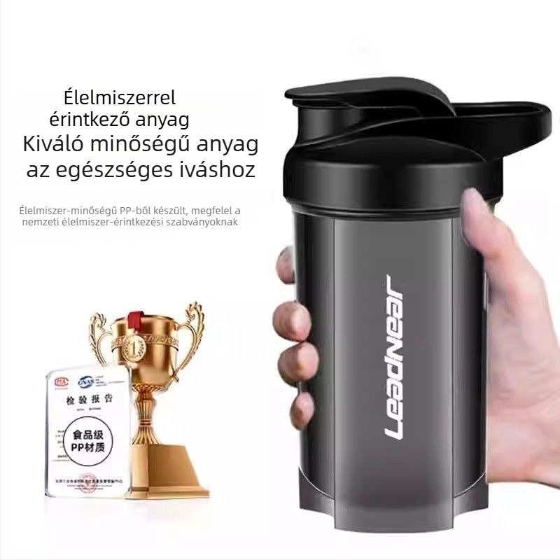 Shaker fehérje shake-ekhez és étkezéshelyettesítőkhöz, hordozható sportos vízpalack