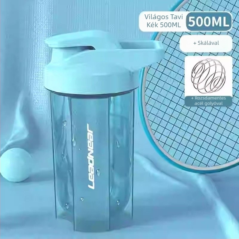 Shaker fehérje shake-ekhez és étkezéshelyettesítőkhöz, hordozható sportos vízpalack