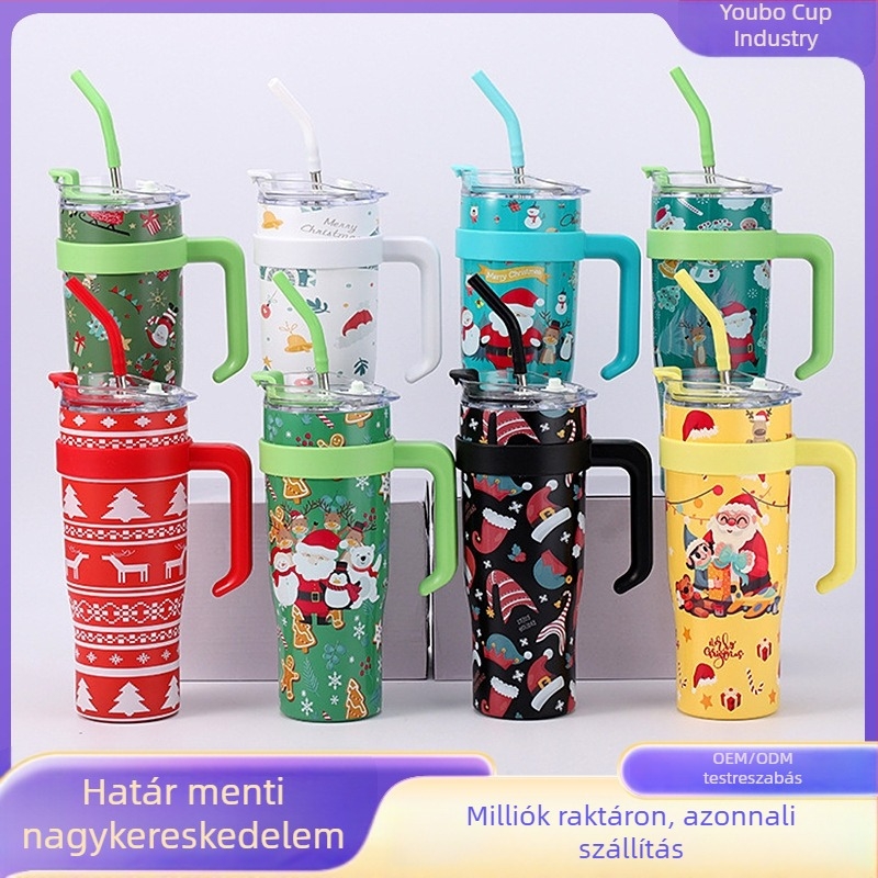 304 rozsdamentes acélból készült termosz 40 oz, fogantyúval, autós pohár, vákuum-szigetelés, nagy kapacitás, melegen és hidegen tart 6-12 órán át