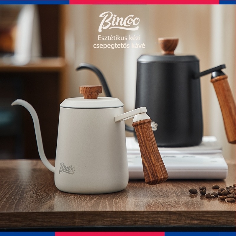 Bincoo Kézi pour-over kávéfőző készlet felhőmintás fa fogantyúval, rozsdamentes acélból, teljes otthoni készlet, kézi őrlő, hosszú kifolyóval kancsó