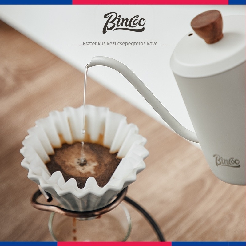 Bincoo Kézi pour-over kávéfőző készlet felhőmintás fa fogantyúval, rozsdamentes acélból, teljes otthoni készlet, kézi őrlő, hosszú kifolyóval kancsó