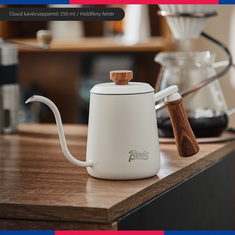 Bincoo Kézi pour-over kávéfőző készlet felhőmintás fa fogantyúval, rozsdamentes acélból, teljes otthoni készlet, kézi őrlő, hosszú kifolyóval kancsó