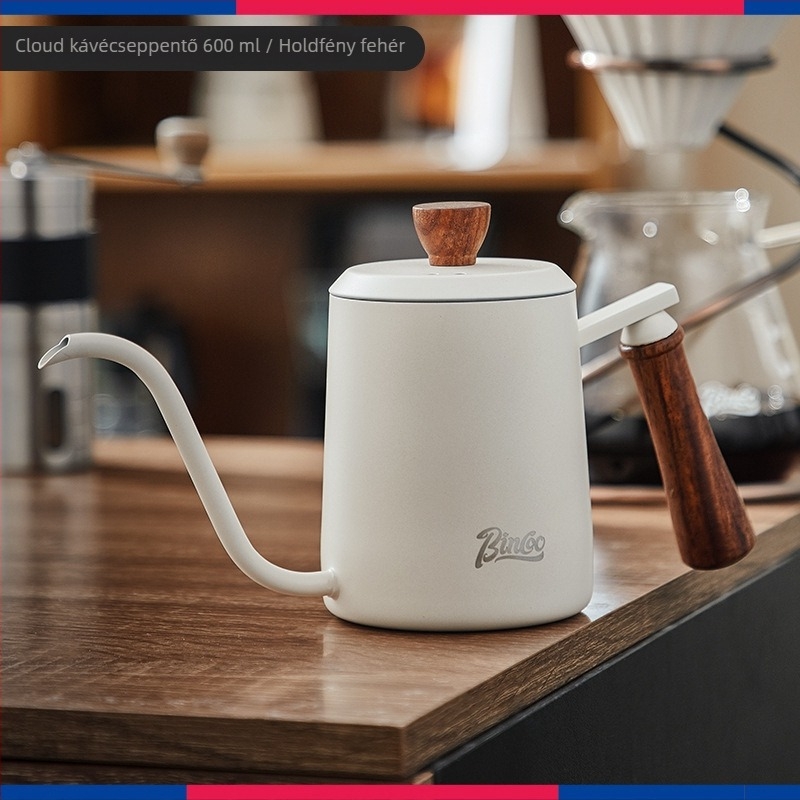 Bincoo Kézi pour-over kávéfőző készlet felhőmintás fa fogantyúval, rozsdamentes acélból, teljes otthoni készlet, kézi őrlő, hosszú kifolyóval kancsó